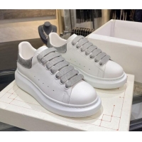 Most Popular Alexander Mcqueen White Silky Calfskin Sneaker 22211 Silver Grey