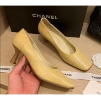 Super Quality Chanel Vintage Perforated Leather Pumps 7cm 010811 Yellow 2021