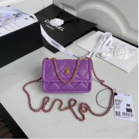 Pretty Style Chanel mini flap bag Sheepskin & Gold-Tone Metal AP1738 purple