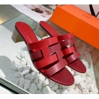 Top Grade Hermes Calfskin Amica Sandal With 5cm Heel 040143 Burgundy/Red