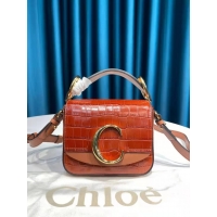 Low Price Chloe C Clutch With Chain Bag Original Leather C93108 Orange