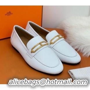 Cheap Price Hermes Colette Calfskin Loafers with Roulis Buckle 010624 White 2021