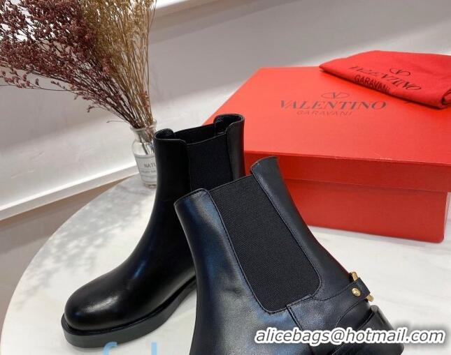 Perfect Valentino Supervee VLogo Calfskin Flat Chelsea Ankle Boots 082744 Black