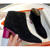 Purchase Hermes Suede Ankle Boot With 5cm Pink Heel 111284 Black