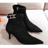 Top Quality Hermes Suede Blanche Ankle Boot With 6cm Heel 111286 Black