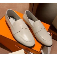 Low Cost Hermes Ancora Supple Goatskin Loafers with Cut out H 010617 White
