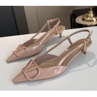AAAAA Valentino VLogo One-Tone Patent Leather Slingback Sandals 40mm 111028 Nude