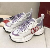 Grade Quality Valentino VLogo Sneakers in Suede and Calfskin Patchwork 111646 Purple