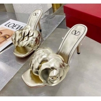 Top Quality Valentino Atelier Shoe 03 Rose Edition Kidskin Heel Slide Sandal 90mm 121935 Gold