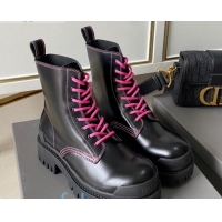 Custom Balenciaga Strike Calfskin Lace-up Short Boot 091115 Black/Pink