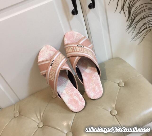 Grade Quality Dior Embroidered Cotton Cross Strap Slide Sandals 120366 Pink