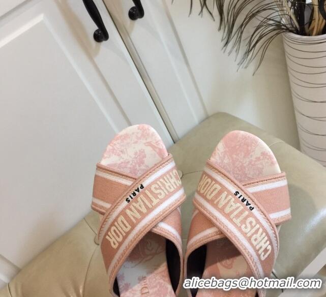 Grade Quality Dior Embroidered Cotton Cross Strap Slide Sandals 120366 Pink