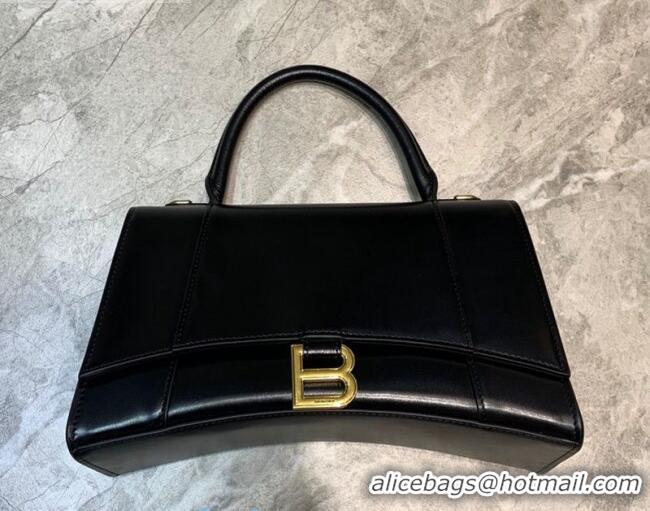 Well Crafted Balenciaga Hourglass Medium Top Handle Bag in Shiny Box Calfskin B1418 Black/Gold 2020