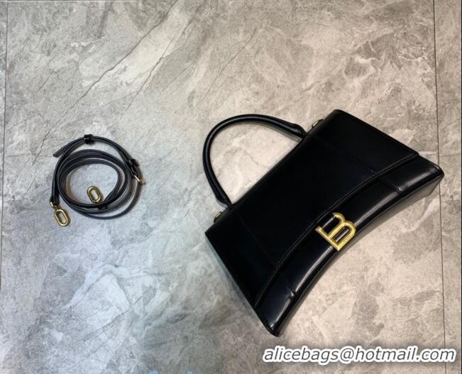 Well Crafted Balenciaga Hourglass Medium Top Handle Bag in Shiny Box Calfskin B1418 Black/Gold 2020