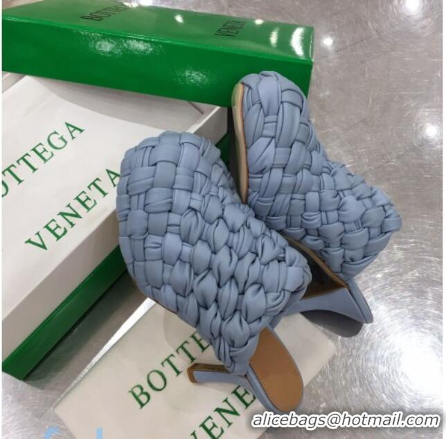 Top Grade Bottega Veneta Bold Woven Lambskin Platform Mules 100mm Heel 080659  Ice Blue