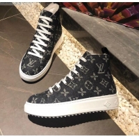 Grade Design Louis Vuitton Monogram Denim Wool Short Sneaker Boots 111426 Black