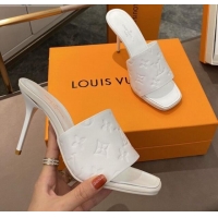 Best Price Louis Vuitton Revival Heel Mules 8.5cm in Monogram Embossed Calfskin 012539 White