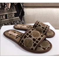 Custom Dior Homey Slipper Sandals in Brown Cannage Embroidery 122333