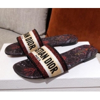 Sumptuous Dior Dway Embroidered Cotton Flat Slide Sandals Beige/Dark Blue 031164