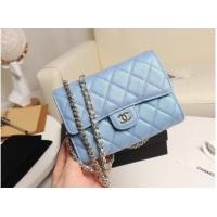 Inexpensive Chanel mini flap bag Grained Calfskin A84512 sky blue