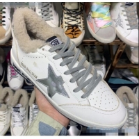 Top Quality Golden Goose Ball Star Sneakers in Shearling and Calfskin GB0366 White/Silver