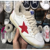 Market Sells Golden Goose Ball Star Sneakers in Shearling and Calfskin GB0370 White/Red