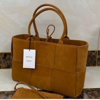 Luxury Bottega Veneta Arco Tote Bag in Maxi-Woven Suede Caramel BV0510 Brown 2021