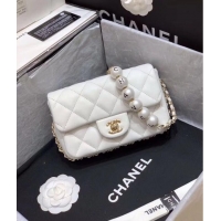 Low Cost Chanel Flap Original Sheepskin Leather mini pearl cross-body bag cf1116 White
