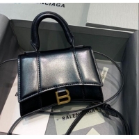 Discount Balenciaga Hourglass Mini Top Handle Bag in Shiny Box Calfskin B1419 Black/Gold 2020