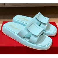 Duplicate Roger Vivier Leather Flat Vivier Slide Sandals 032920 Blue