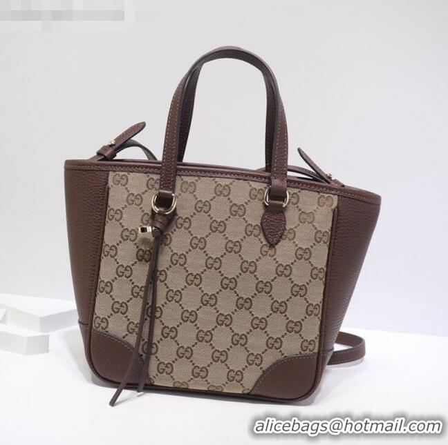 Luxury Best Gucci GG Canvas and Leather Tote Bag 449241 Brown 2021