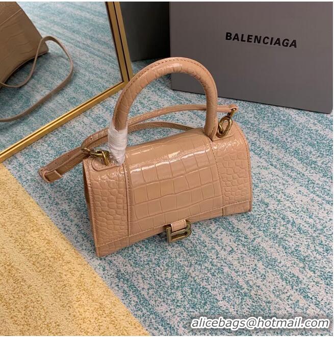 Best Product Balenciaga HOURGLASS SMALL TOP HANDLE BAG crocodile embossed calfskin B108895E apricot