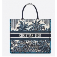 Top Quality DIOR BOOK TOTE Blue Dior Palms Embroidery M1286