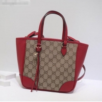 Cheap Price Gucci GG Canvas and Leather Tote Bag 449241 Red 2021