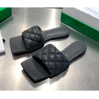 New Fashion Bottega Veneta Quilted Leather Square Toe Flat Slides Padded Sandals 010719 Grey