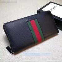 Top Design Gucci Web Leather Zip Wallet 408831 Black 2020