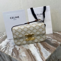 Grade Quality Celine TRIOMPHE SHOULDER BAG IN TRIOMPHE CANVAS AND CALFKSIN 194142 WHITE