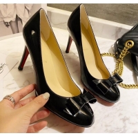 Charming Christian Louboutin Patent Leather Pumps 8cm with Bow 030861 Black