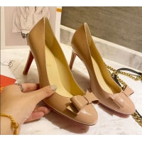 Discount Design Christian Louboutin Patent Leather Pumps 8cm with Bow 030861 Nude