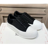 Shop Duplicate Alexander Mcqueen Deck Cotton Canvas Lace Up Sneakers 010637 Black