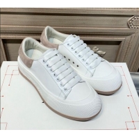 Unique Style Alexander Mcqueen Deck Cotton Canvas Lace Up Sneakers 010637 White/Khaki