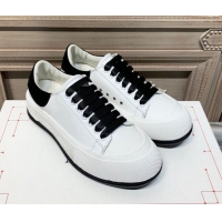 Good Quality Alexander Mcqueen Deck Silky Calfskin Lace Up Sneakers 010647 White/Black