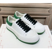 Best Grade Alexander Mcqueen Deck Silky Calfskin Lace Up Sneakers 010647 White/Green