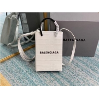 Market Sells Balenciaga Original shiny crocodile embossed leather Mini Shopper Bag B152865 white