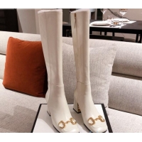 Super Quality Gucci Calfskin Knee-high Boot with Horsebit and 7.5cm Heel 012284 White