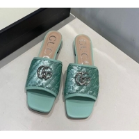 Top Quality Gucci GG Sequins Slide Sandals 012632 Green 2021