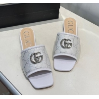 Trendy Design Gucci GG Silver Lamé Canvas Slide Sandals 012638 White 2021