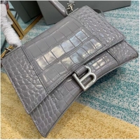 Cheap Price Balenciaga HOURGLASS SMALL TOP HANDLE BAG crocodile embossed calfskin B108895E grey