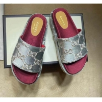 Luxury Gucci Velvet GG Platform Slide Sandal 573018 Silver/Fuchsia 2021