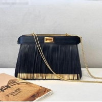 Famous Brand Fendi Peekaboo I See U Pochette Chain Bag with Fringes FD0326 Black 2021